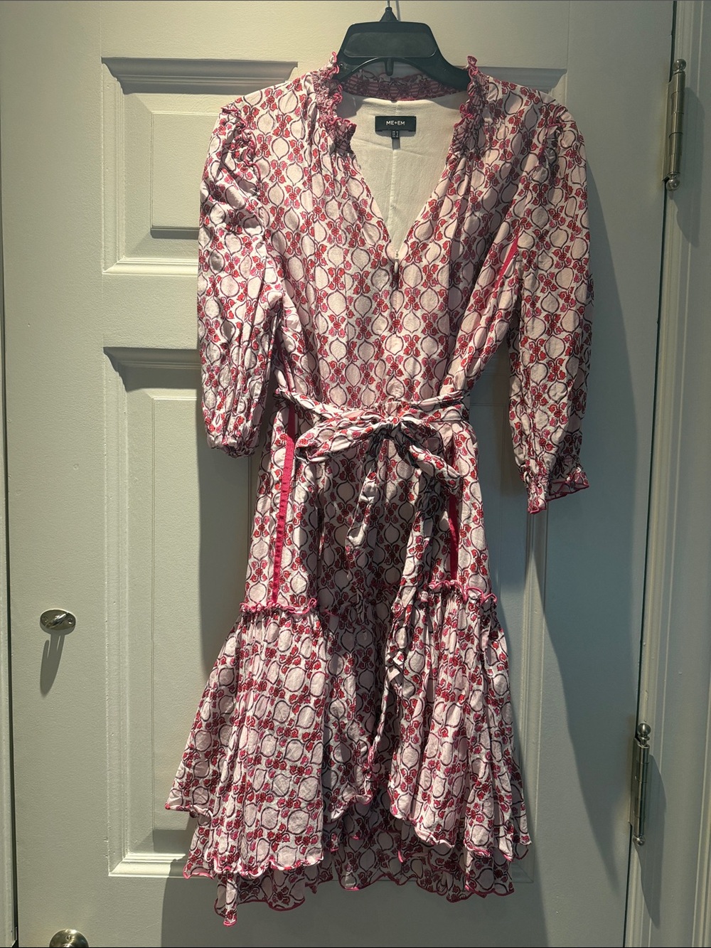 ME+EM Pink & White Printed Ruffle-Tier short Dress